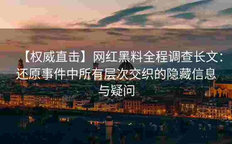 【权威直击】网红黑料全程调查长文：还原事件中所有层次交织的隐藏信息与疑问