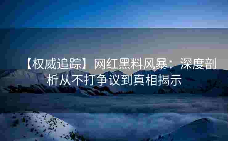 【权威追踪】网红黑料风暴：深度剖析从不打争议到真相揭示