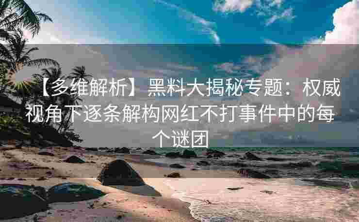 【多维解析】黑料大揭秘专题：权威视角下逐条解构网红不打事件中的每个谜团